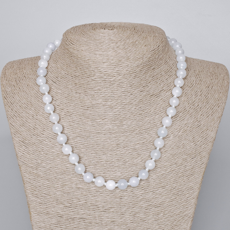 Aquamarine Necklace with natural stone, smooth beads, 8 mm diameter, 46–49 cm length