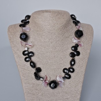Necklace Black Agate and Czech Crystal, length 49-51 cm+