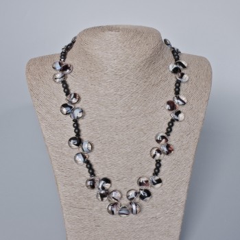 Necklace with black agate, shungite, and Czech crystal, length 53–56 cm+
