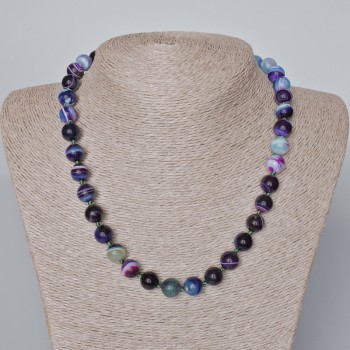 Purple Agate Necklace, Natural Stone, Smooth Beads, 10 mm Diameter, Length 45-47 cm