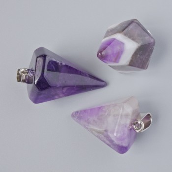 Pendant 'Pendulum' Natural Amethyst stone, diameter range 24x18 mm to 32x18 mm, length 34-40 mm
