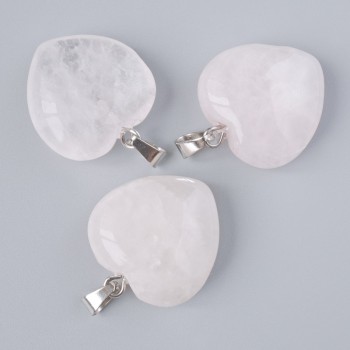 Pendant 'Heart' Rose Quartz natural stone, diameter 20x20x9mm+-, length 28mm+-