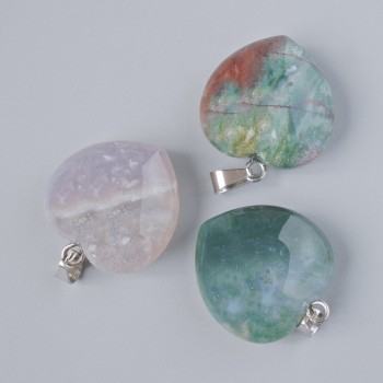 Pendant 'Heart' Moss Agate natural stone, diameter 20×20×9 mm, length 28 mm.