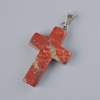 Pendant "Cross" Red Jasper natural stone, diameter 25x18 mm, length 34 mm