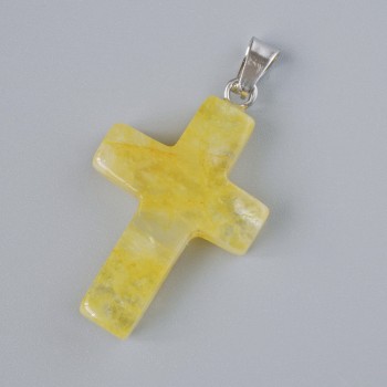 Pendant "Cross" Citrine natural stone, diameter 25x18 mm, length 34 mm