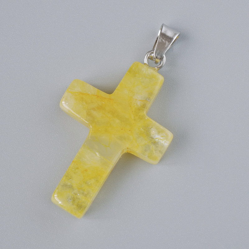 Pendant "Cross" Citrine natural stone, diameter 25x18 mm, length 34 mm