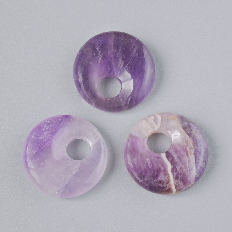 Donut Pendant (Bagel) Amethyst Natural Stone, Diameter 18x5mm+-, Hole Diameter 5mm+-