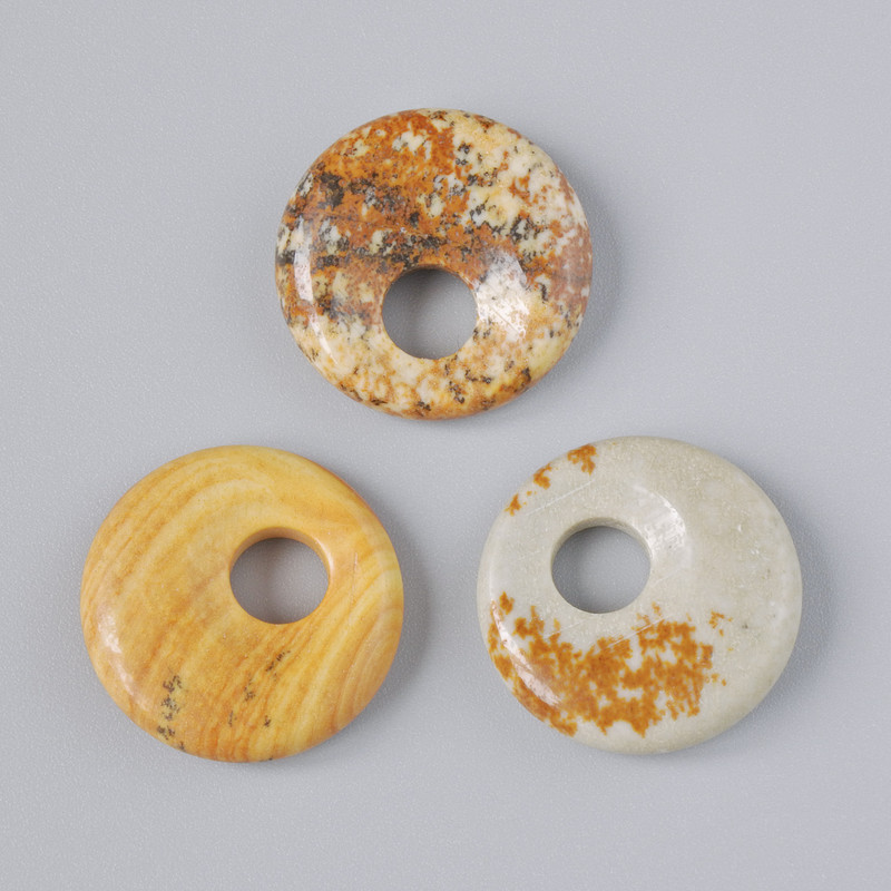 Donut Pendant (Bagel) Landscape Jasper Natural Stone, diameter 18×5 mm ±, hole diameter 5 mm ±