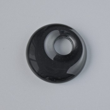 Donut Pendant (Bagel) Black Agate natural stone, diameter 18x5 mm +-, hole diameter 5 mm +