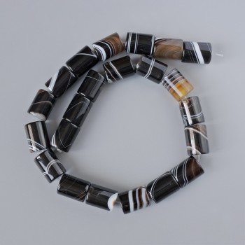 Brown Agate Beads, Cylindrical, Natural Stone, Diameter 13x17 mm, 5 mm ±, Length 39 cm ± on thread
