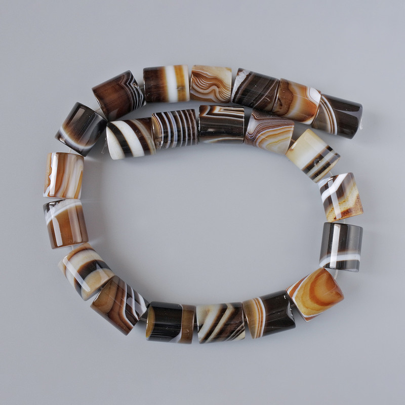 Brown Agate Beads, Natural Stone, Cylindrical, Diameter 15×18 mm, Length 39 cm on a thread