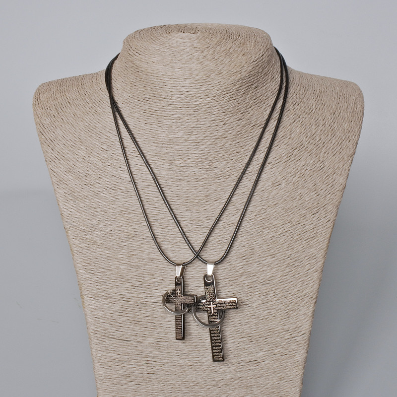Matching pendants "Cross" with Black Enamel 51x30 mm, 37x22 mm, length 45–50 cm