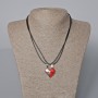 Matching Heart Pendants on a Magnet, red and black enamel, silvery metal 24x22mm + -, length 45-50cm+