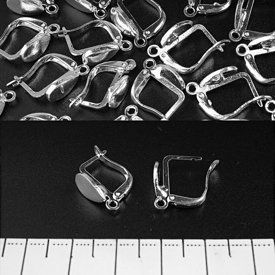 Findings: Earring hooks with English lock «Tongue» 50 pairs 14x10mm + - silver-tone metal