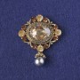 Accent brooch-pendant with yellow crystals and rhinestones, gray bead, gold-tone metal 48x39mm+