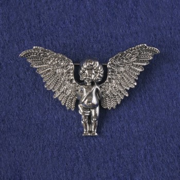 Angel Brooch-Pendant in Silver-Tone Metal 33x51mm+