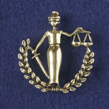 Brooch-pendant Themis, Goddess of Justice, dark-gold metal 44×39 mm+