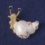 Brooch pendant Snail, white mother-of-pearl, white crystals, gold-tone metal 30x31mm+