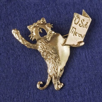 Kitty Brooch Pendant 'O Solo Meow', golden metal 49x46mm+