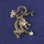 Dragon Brooch-Pendant with White Bead, Golden Metal 53×43 mm +