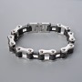 Silver-toned chain bracelet with metal and black rubber, 13.5 mm thick, 21 cm long +