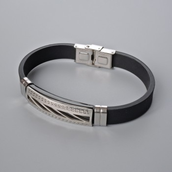 Men's bracelet with metal inserts, length 21 cm, thickness 10 mm +/-, insert thickness 11.5 mm +/-, rubber