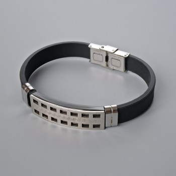 Men's bracelet with metal inlays, length 21 cm, thickness 10 mm ±, insert thickness 11.5 mm ±, rubber