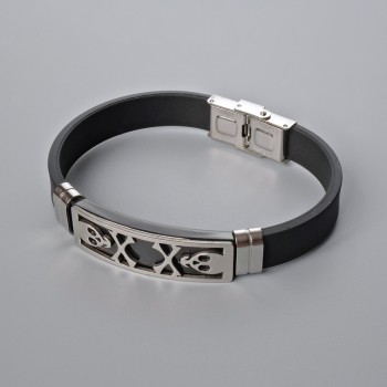 Men's bracelet with metal inserts, length 21 cm, thickness 10 mm +/-; insert thickness 11.5 mm +/-; rubber