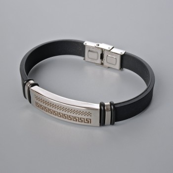 Men's bracelet with metal inlays, 21 cm length, 10 mm thick (+/-), insert thickness 11.5 mm (+/-), rubber