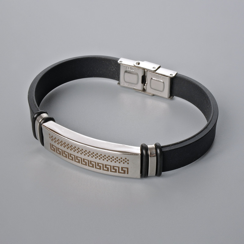 Men's bracelet with metal inlays, 21 cm length, 10 mm thick (+/-), insert thickness 11.5 mm (+/-), rubber