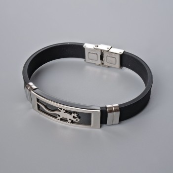 Men's bracelet with metal inserts, 21 cm long, 10 mm thick ±, insert thickness 11.5 mm ±, rubber