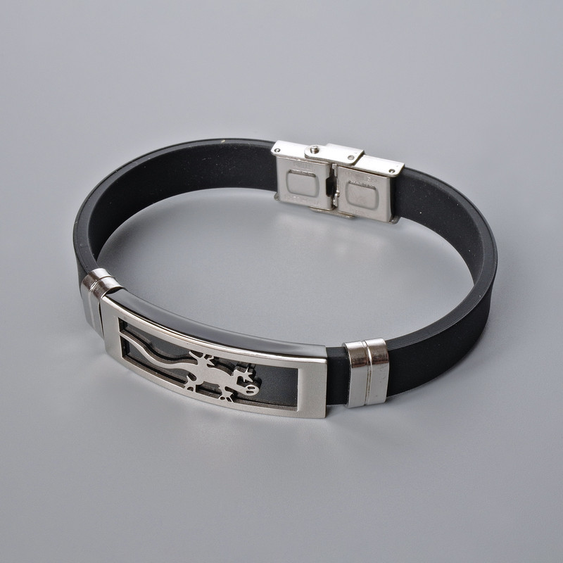 Men's bracelet with metal inserts, 21 cm long, 10 mm thick ±, insert thickness 11.5 mm ±, rubber
