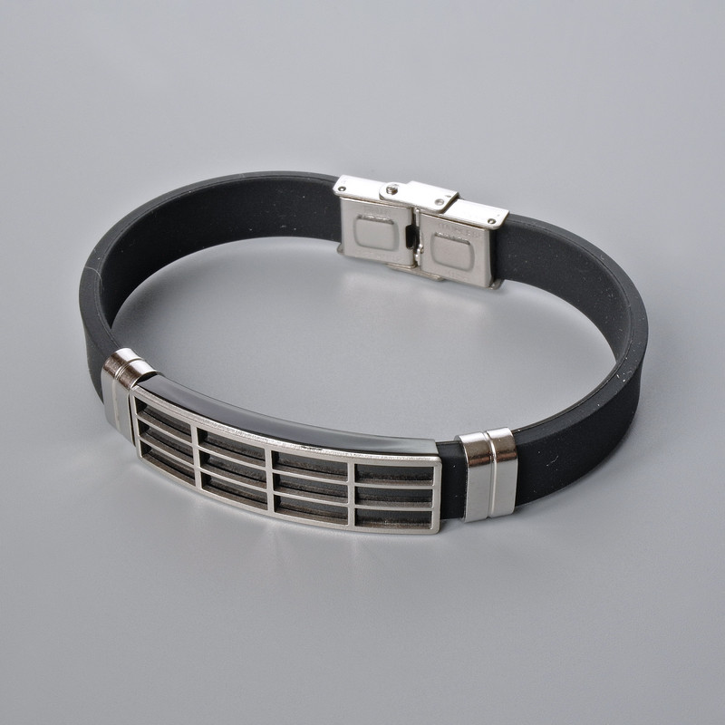 Men's Bracelet with Metal Inlays, length 21 cm, thickness 10 mm (+/-), inlay thickness 11.5 mm (+/-), rubber