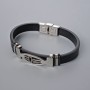 Men's bracelet with metal inlays, length 21 cm, thickness 10 mm ±, inlay thickness 12 mm ±, black eco-leather