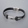 Men's bracelet with metal inserts, length 21 cm, thickness 10.5 mm (+/-), insert thickness 11 mm (+/-), black eco-leather