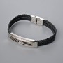 Men's bracelet with metal inserts, length 21 cm, thickness 10 mm +-, thickness of insert 12 mm +-, black eco-leather