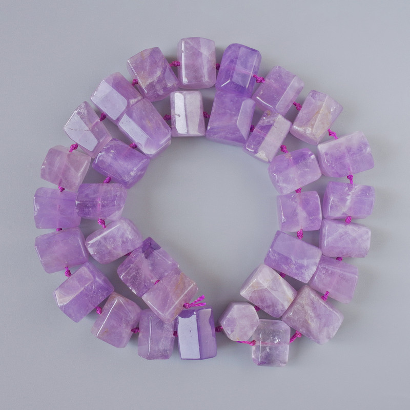 Amethyst beads, natural stone, faceted, 13×10 mm diameter, about 42 cm long on thread
