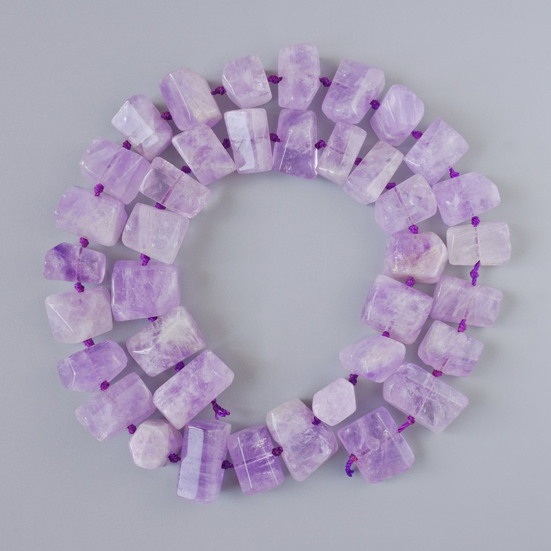 Amethyst Beads, natural stone, faceted, 12x8 mm, length 41 cm on thread