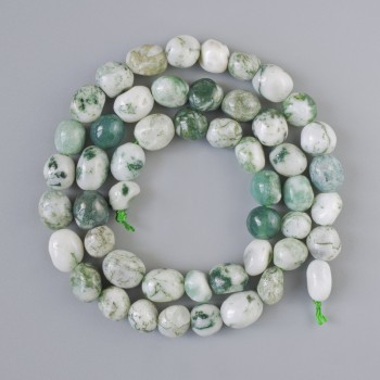 Moss Agate Beads, Natural Stone, Faceted, Diameter 8x9 mm, Length about 39 cm on thread