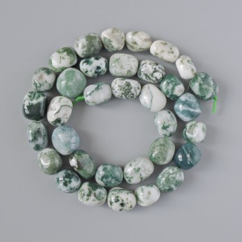 Moss Agate Beads, Natural Stone, Faceted, 10x12 mm diameter, 39 cm length ±, on thread