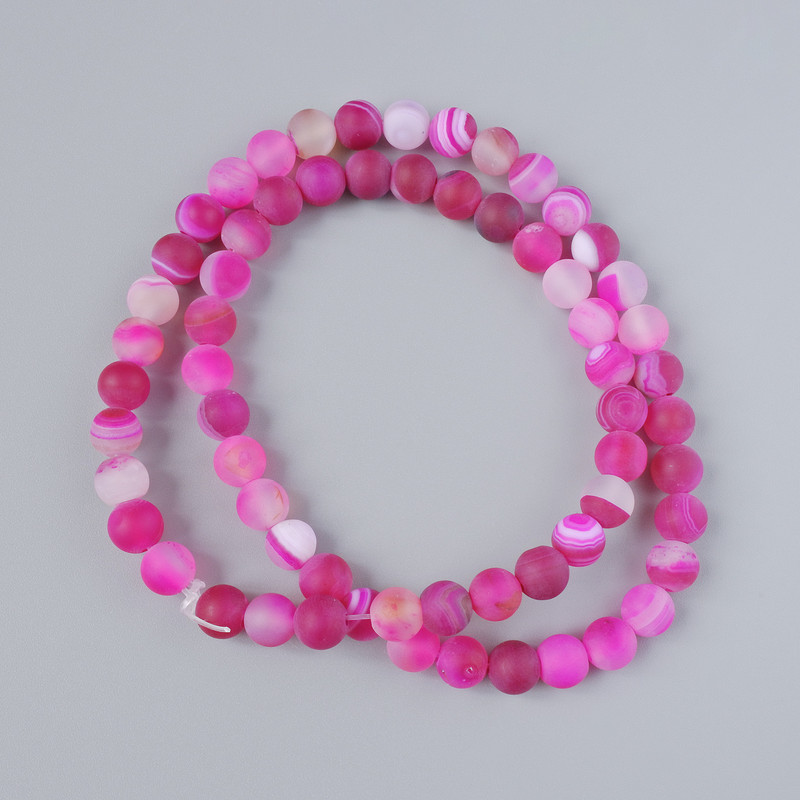 Raspberry Agate Beads, Matte Finish, Natural Stone, Smooth Round Bead, 6 mm Diameter, 38 cm Thread Length