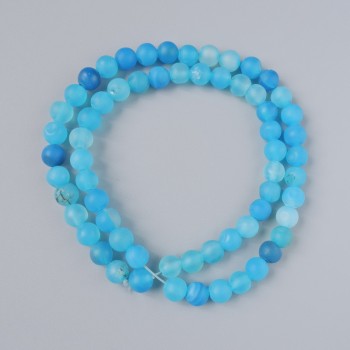 Blue matte agate beads, natural stone, smooth round beads, 6 mm diameter, 38 cm length on a thread