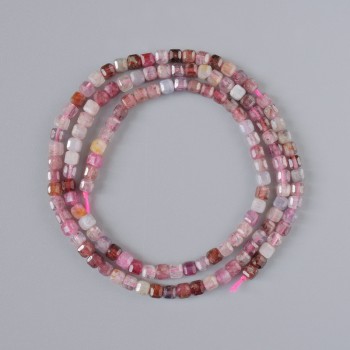 Assorted natural stone beads, faceted cube beads, 3 mm diameter, 38 cm length on thread