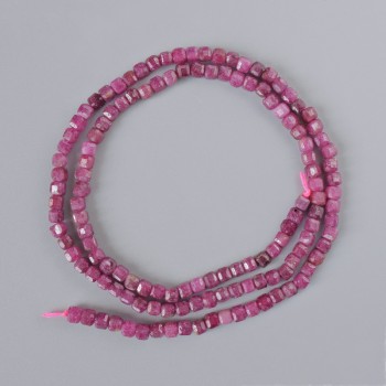 Ruby Beads, Natural Stone, Faceted Cubes, 3 mm Diameter, 39 cm Length, on Thread