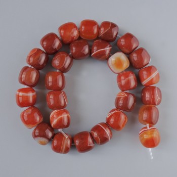 Carnelian beads, natural stone, smooth cylinders, diameter 15×13 mm, 5 mm ±, length 38 cm ± on a thread