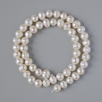 Textured freshwater pearls on thread, 7 mm diameter, 36 cm length