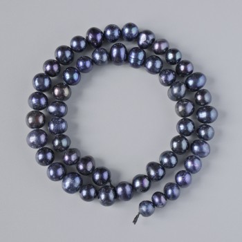 Black freshwater pearl beads, diameter 8.5×7 mm, length 35 cm on a thread