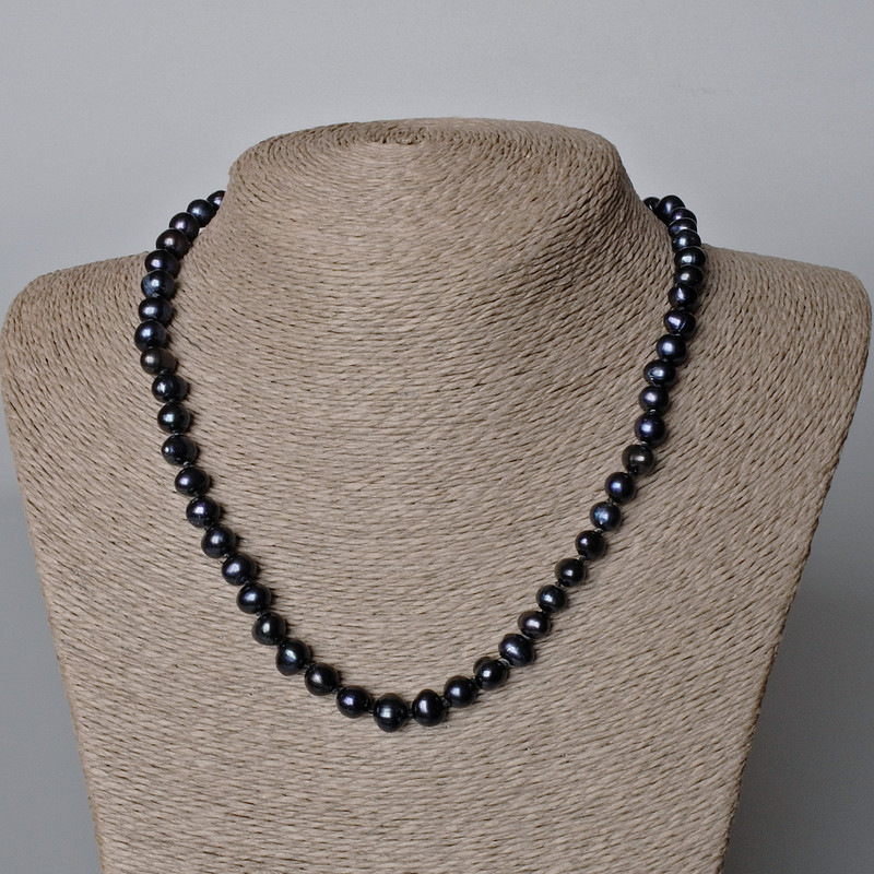 Necklace of Black Freshwater Pearls, diameters 8 mm and 5×7 mm, length 44–45 cm