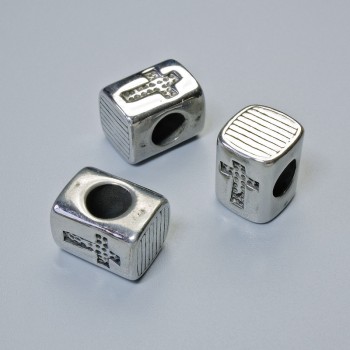 Bead-insert 'Cross' - diameter 11×8.5 mm, hole diameter 4.8 mm, silver metal color, 1 pc