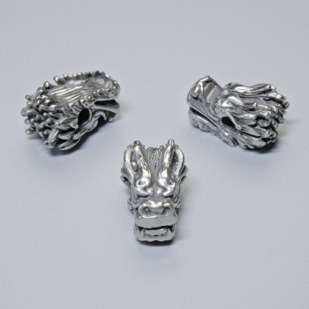 Bead-insert 'Dragon', diameter 12×8×7mm, hole diameter 2.4mm, silver metal color, 1 piece